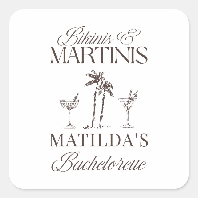Bikinis and martinis Elegant vintage bachelorette Square Sticker (Front)