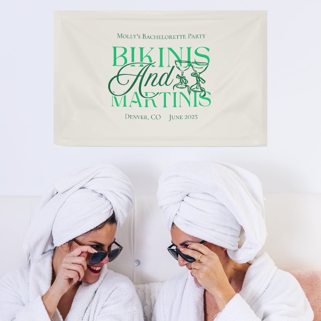 Bikinis and Martinis – Fun Bachelorette Party  Banner (Bikinis and Martinis banner with modern green font – perfect for bachelorette or bridal celebrations)