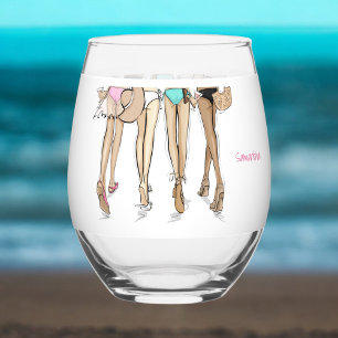 Bikinis and Martinis Girls Weekend Favor Stemless Wine Glass