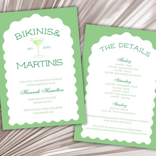 Bikinis And Martinis Green Bachelorette Weekend Invitation