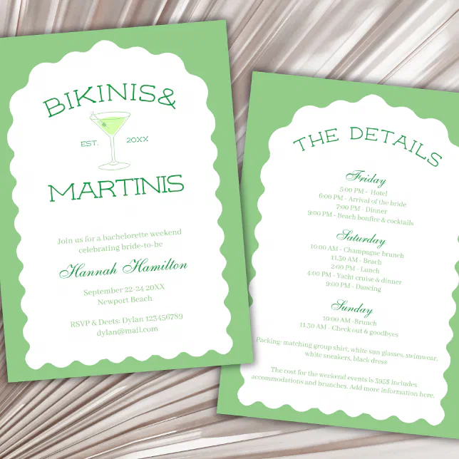 Bikinis And Martinis Green Bachelorette Weekend Invitation | Zazzle Bikinis And Martinis Green Bachelorette Weekend Invitation | Zazzle