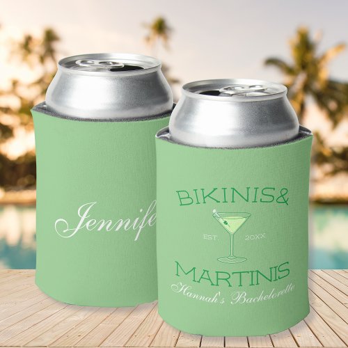 Bikinis And Martinis Green Beach Bachelorette Can Cooler