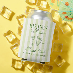 Bikinis and Martinis Green Striped Can Cooler