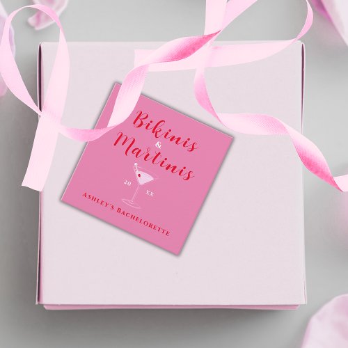 Bikinis And Martinis Pink  Red Bachelorette Party Favor Tags