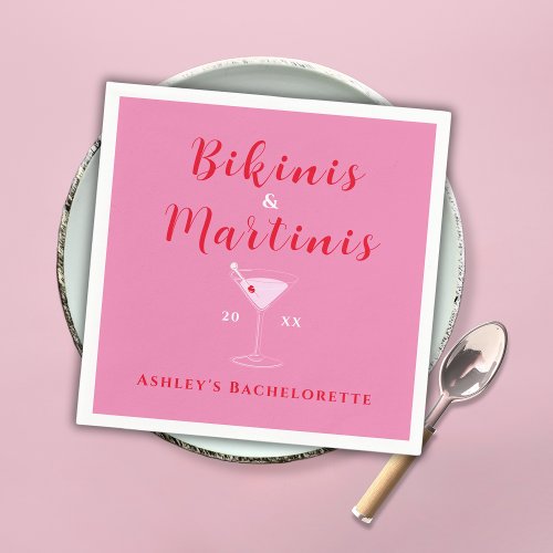 Bikinis And Martinis Pink  Red Bachelorette Party Napkins