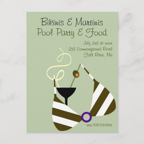 Bikinis and Martinis Pool Party Invitation