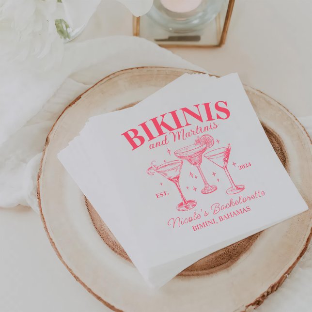 Bikinis And Martinis Red Bachelorette Party  Napkins (Creator Uploaded)
