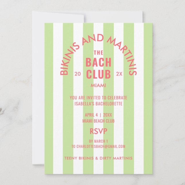 Bikinis And Martinis The Bach Club Cabana Party  Invitation (Front)
