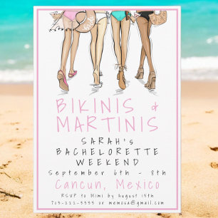 Bikinis & Martinis Bachelorette Beach Weekend Invitation