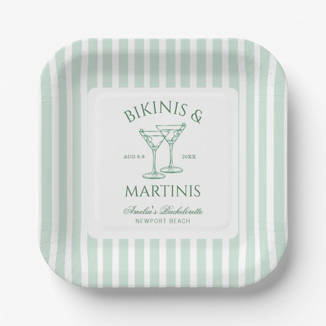 Bikinis & Martinis Bachelorette Paper Plates (Front)