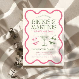 Bikinis & Martinis Bachelorette Party Hand Drawn Invitation