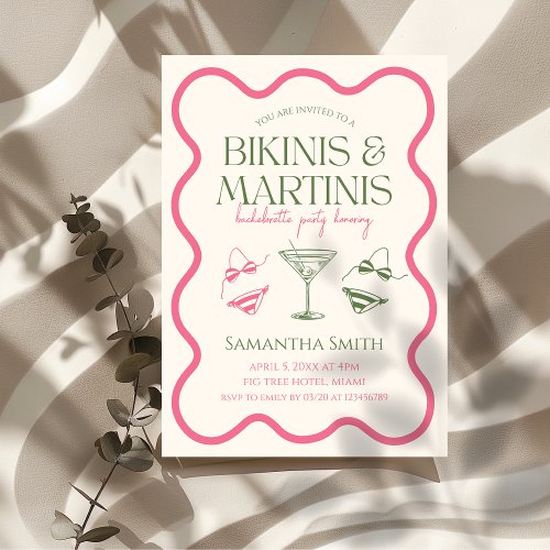 Bikinis  Martinis Bachelorette Party Hand Drawn Invitation