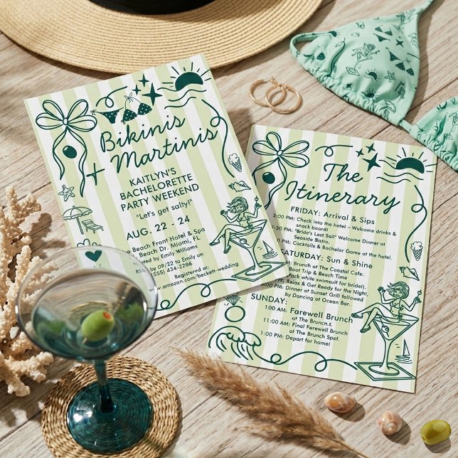 Bikinis & Martinis Bachelorette Party Itinerary Invitation (Creator Uploaded)