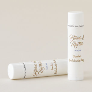 bikinis & martinis bachelorette party name brown lip balm