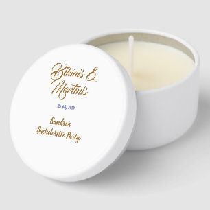 bikinis & martinis bachelorette party name brown mini candle favors