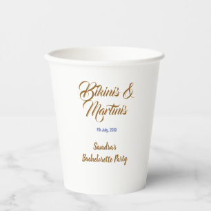 bikinis & martinis bachelorette party name brown  paper cups