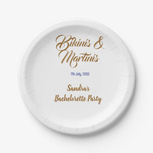bikinis & martinis bachelorette party name brown paper plates