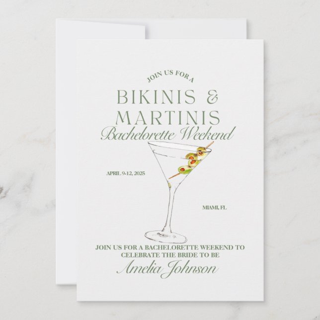 Bikinis & Martinis Bachelorette Weekend Invitation (Front)