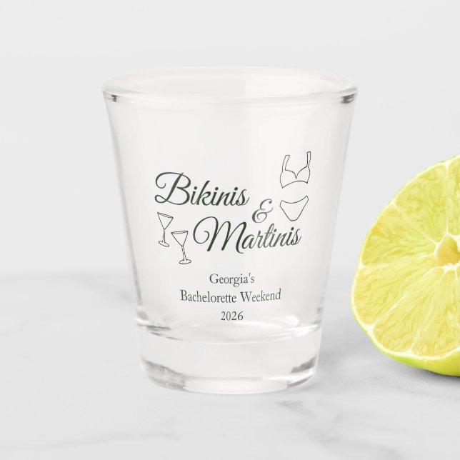 Bikinis & Martinis Bachelorette Weekend Shot Glass (Front)