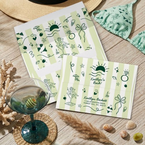 Bikinis &amp; Martinis Beach Bachelorette Party Custom Envelope