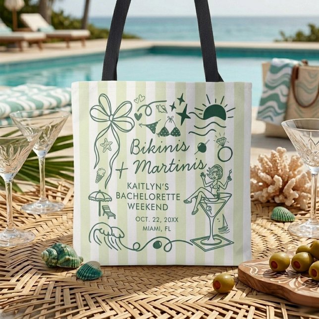 Bikinis & Martinis Beach Bachelorette Party Custom Tote Bag (Creator Uploaded)