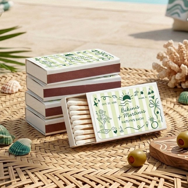 Bikinis & Martinis Beach Bachelorette Party Favor Matchboxes (Creator Uploaded)