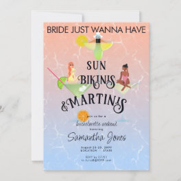 Bikinis & Martinis Beach Tropical Hen Bachelorette Invitation