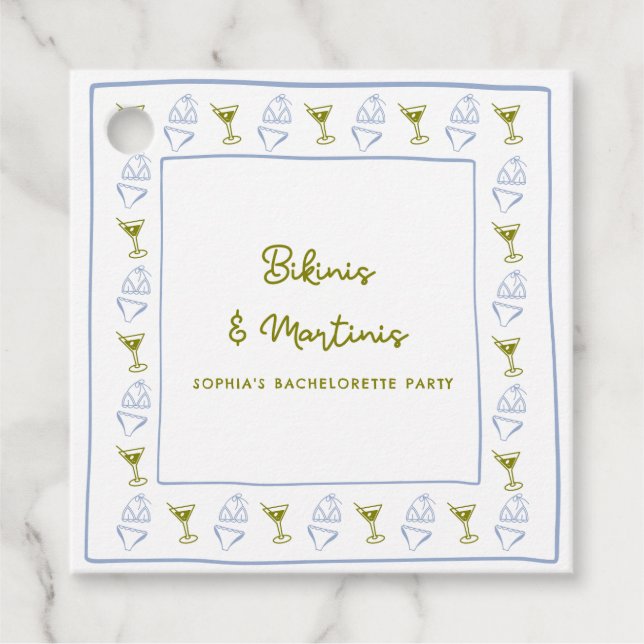 Bikinis & Martinis Blue Olive Bachelorette Party  Favor Tags (Front)