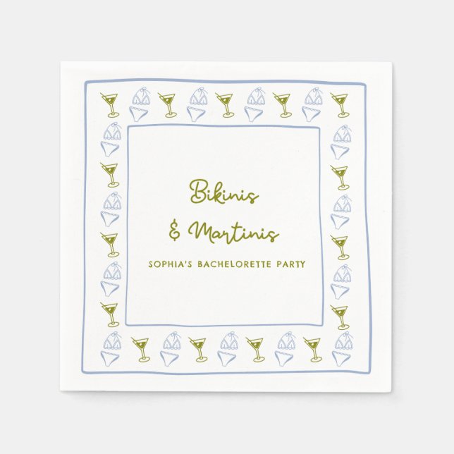 Bikinis & Martinis Blue Olive Bachelorette Party  Napkins (Front)