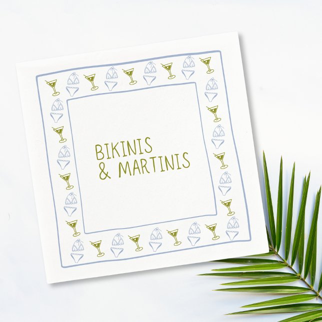 Bikinis & Martinis Blue Olive Bachelorette Party Napkins (Creator Uploaded)