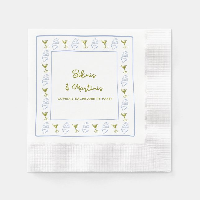 Bikinis & Martinis Blue Olive Bachelorette Party  Napkins (Front)