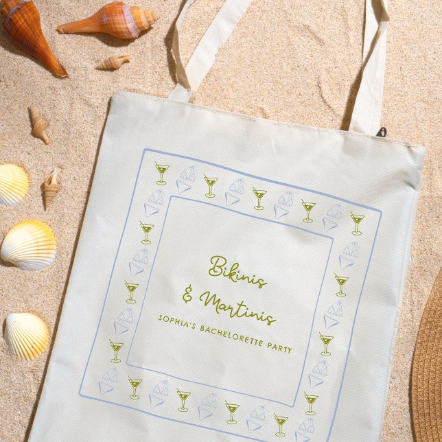 Bikinis & Martinis Blue Olive Bachelorette Party  Tote Bag (Celebrate with a chic, fun Bikinis & Martinis tote! Perfect for your bachelorette party essentials.)