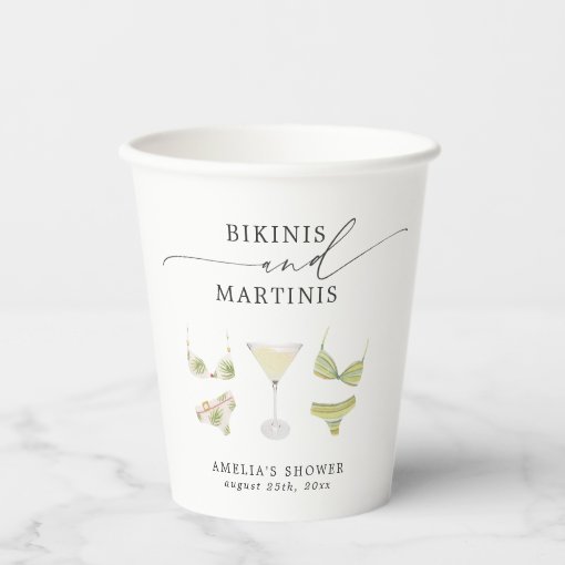 Bikinis & Martinis Bridal Shower Bachelorette Paper Cups | Zazzle