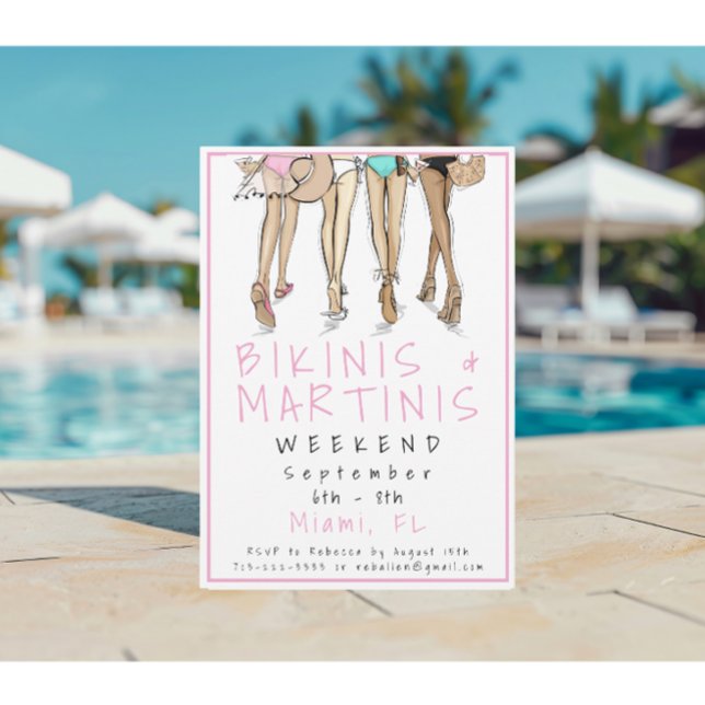 Bikinis & Martinis Girls Weekend Beach Girls Trip Invitation (Creator Uploaded)