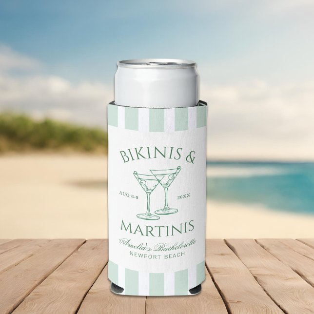 Bikinis & Martinis Green Bachelorette Seltzer Can Cooler (Creator Uploaded)