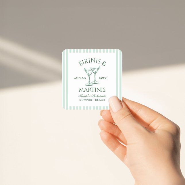 Bikinis & Martinis Green Bachelorette Weekend Square Sticker (Creator Uploaded)