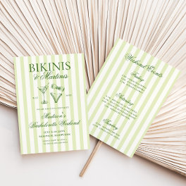 Bikinis & Martinis Green Striped Bachelorette Invitation