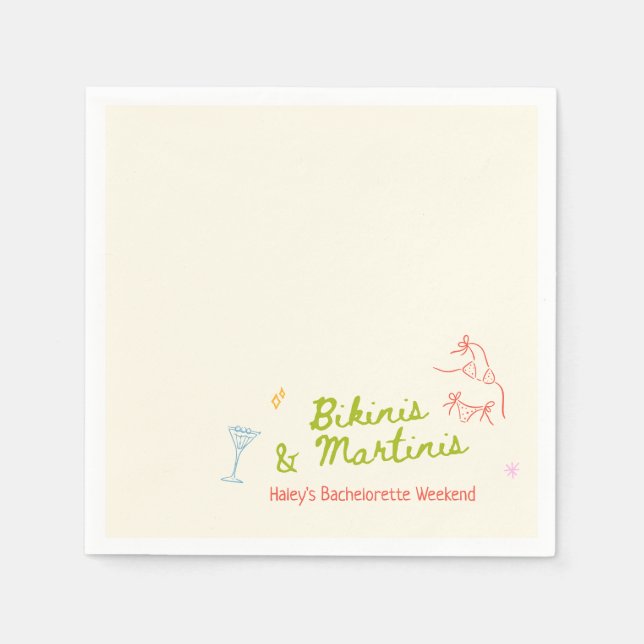 Bikinis & Martinis Hand Drawn Bachelorette Napkins (Front)