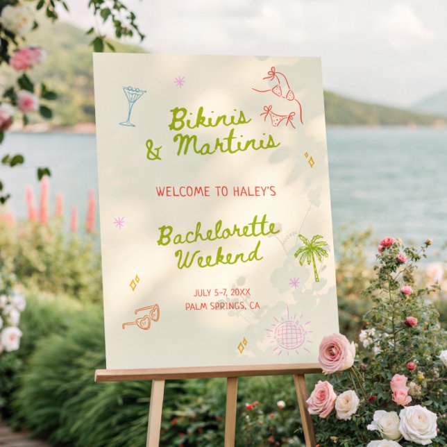 Bikinis & Martinis Hand Drawn Bachelorette Welcome Foam Board (Creator Uploaded)