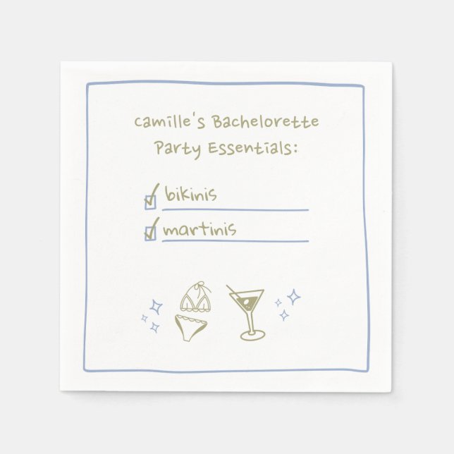 Bikinis & Martinis Handwritten Bachelorette Party  Napkins (Front)