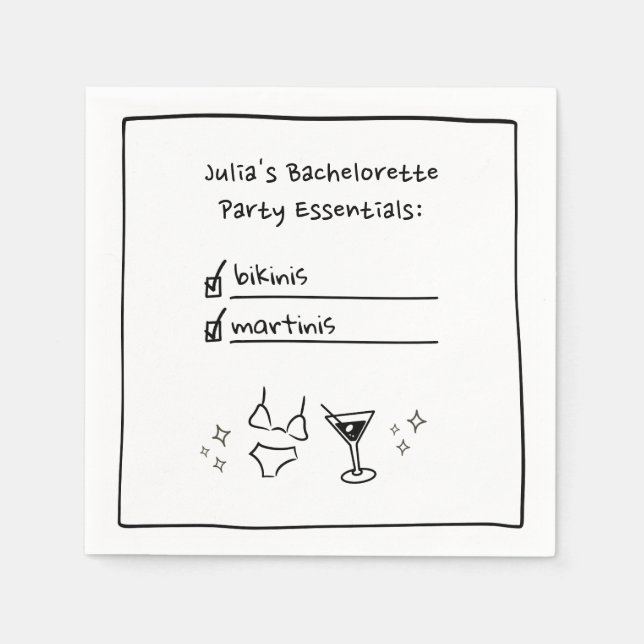 Bikinis & Martinis Handwritten Bachelorette Party  Napkins (Front)