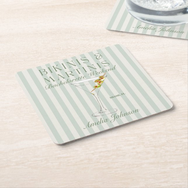 Bikinis & Martinis  Square Paper Coaster (Angled)