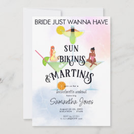 Bikinis & Martinis Tropical Beach Hen Bachelorette Invitation