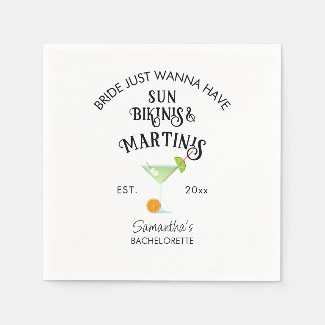 Bikinis & Martinis Tropical Pool Hen Bachelorette Napkins (Front)