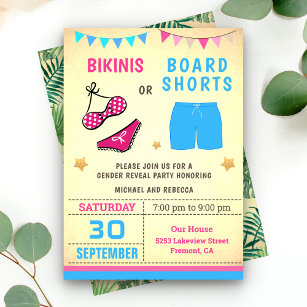 Bikinis or Board Shorts Gender Reveal Party Invitation