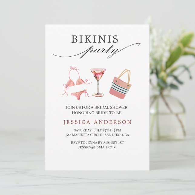 Bikinis Party Bridal Shower Bachelorette Invitation (Standing Front)