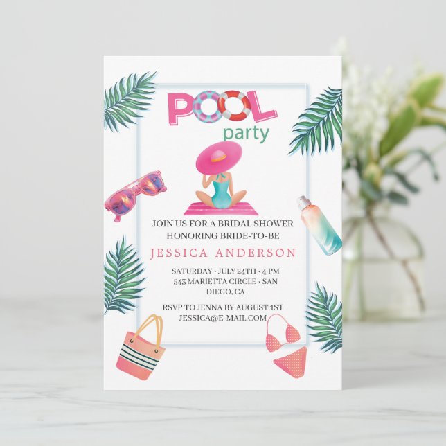 Bikinis Party Bridal Shower Bachelorette Invitation (Standing Front)