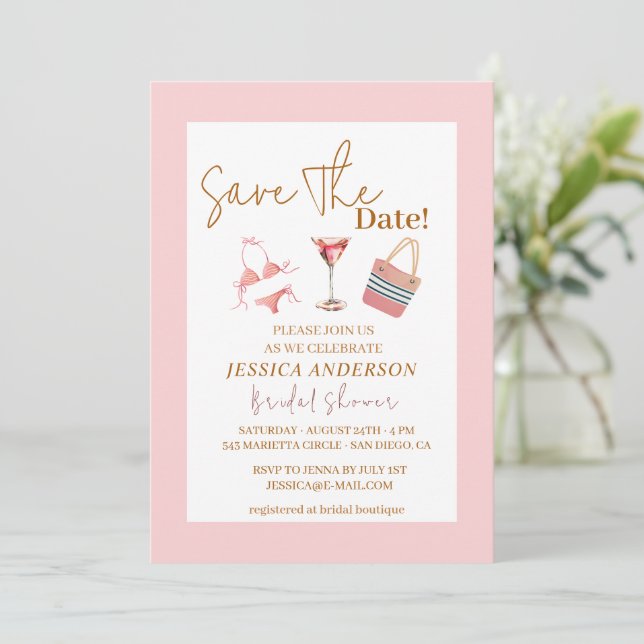 Bikinis Party Bridal Shower Save The Date Invitation (Standing Front)