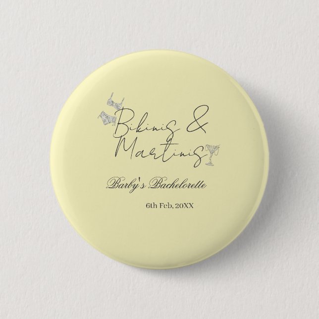 Bikins & Martinis bachelorette party yellow retro Button (Front)