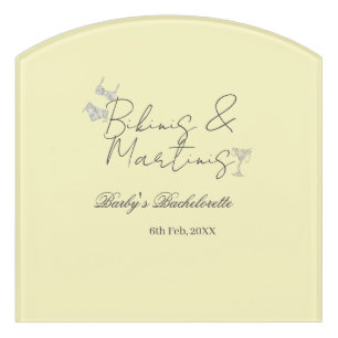 Bikins & Martinis bachelorette party yellow retro Door Sign
